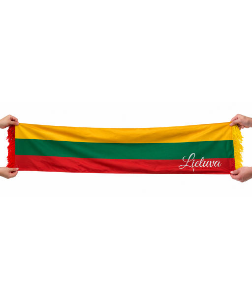 Trispalvis Lietuvos sirgaliaus šalikas su užrašu Lietuva ir kutais